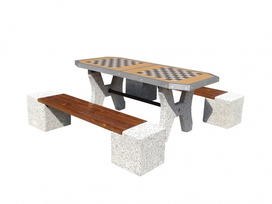 Stół betonowy podwójny do gry w szachy z ławkami